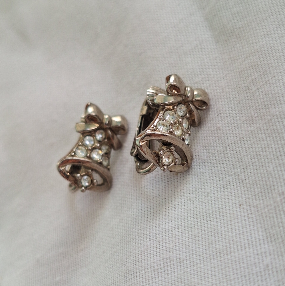 Silver Bell Earrings with Crystal Accents